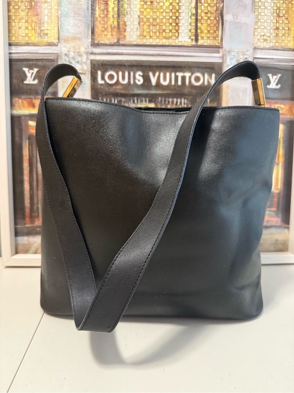 Celine Paris Black Leather Shoulder Bag